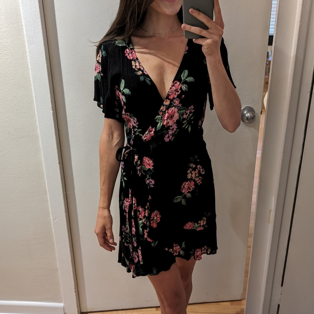 Floral Print Wrap Dress, Size S